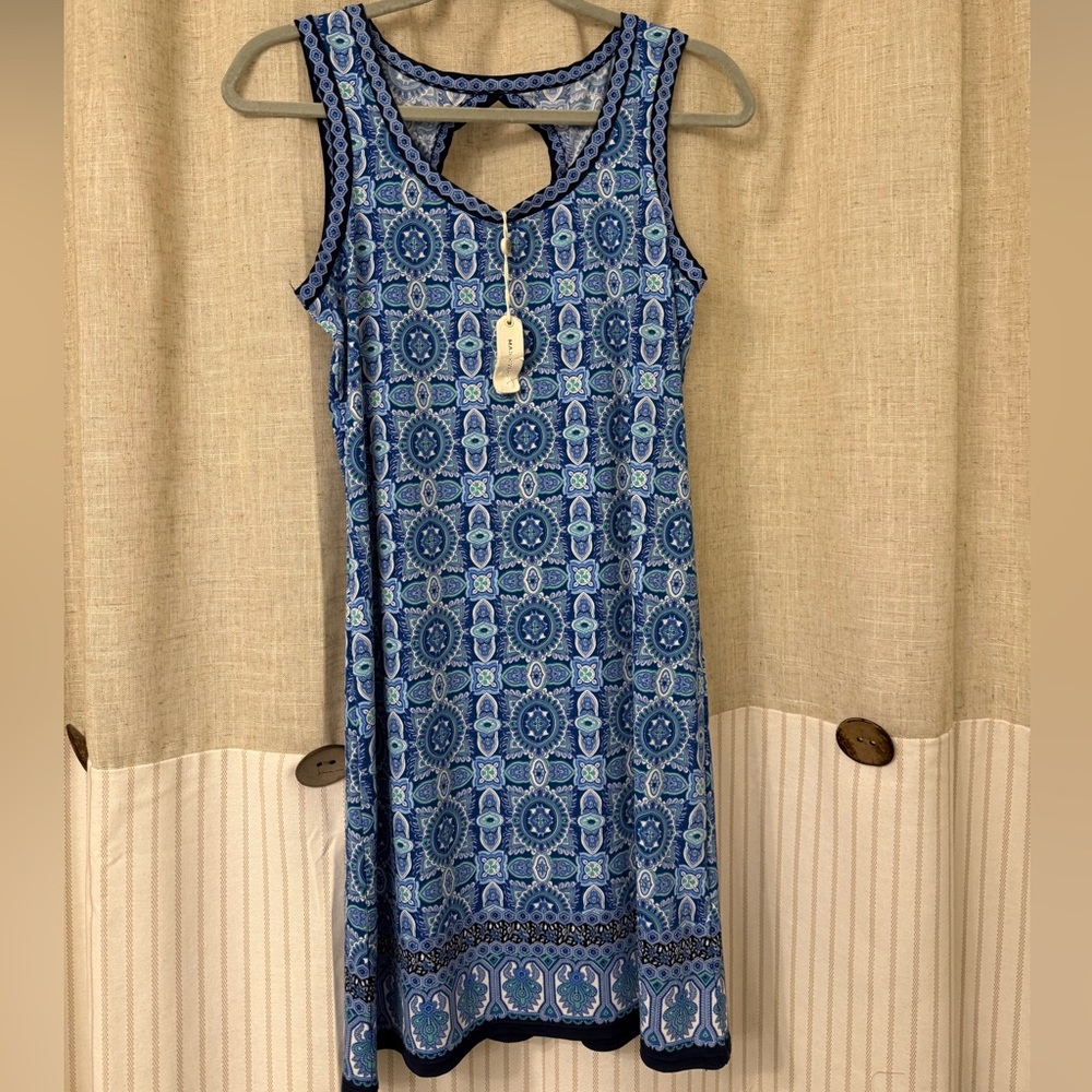 Max Studio Blue Geometric Backless Dress